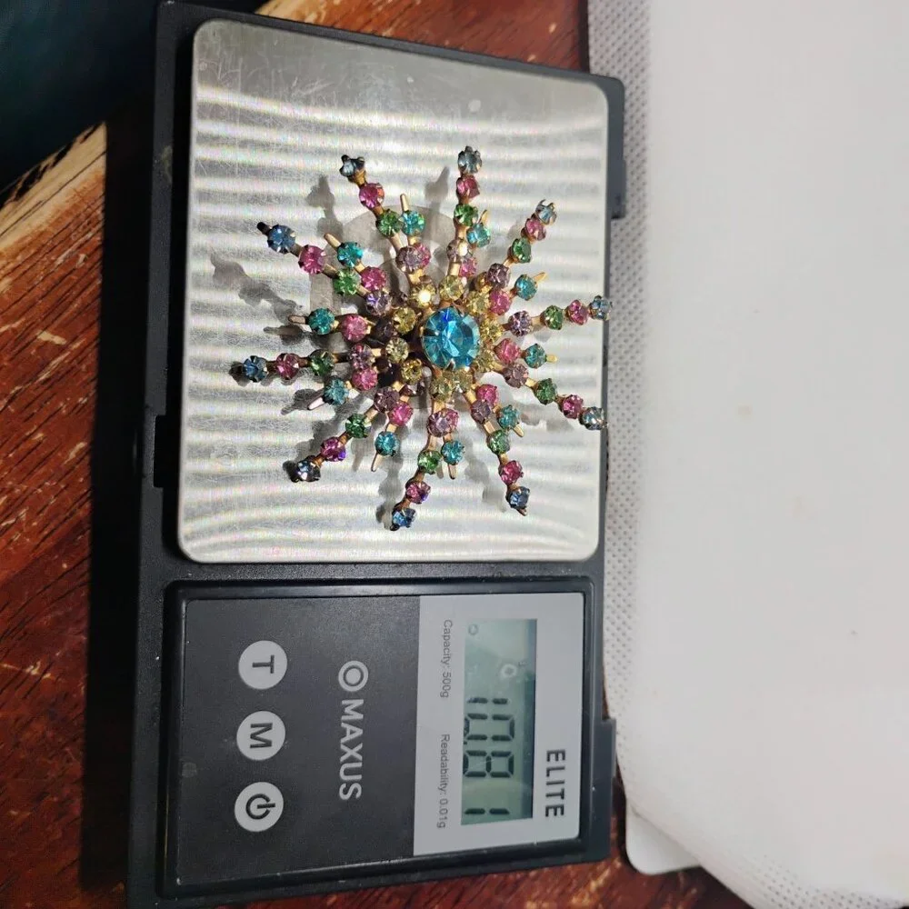 Vtg Atomic Starburst Firework Pastel Prong Set Rhinestone 3D BroochPin - Picture 5 of 5